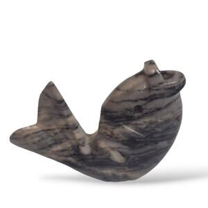 Carved Stone Bass Fish Figurine Grey Black Paperweight Pen Holder